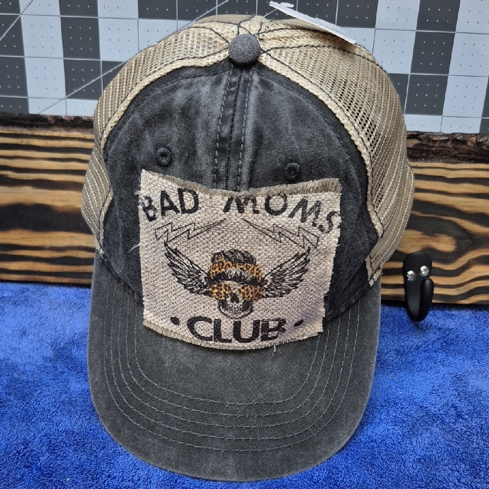 Time and Tru Gray and Tan Bad Moms Club Hat